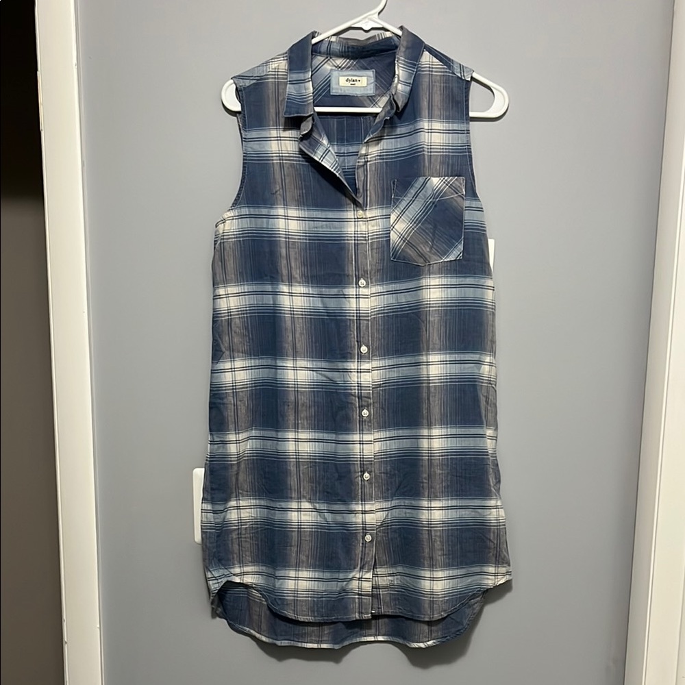 NWT Dylan Blue Plaid Sleeveless Shirt Dress